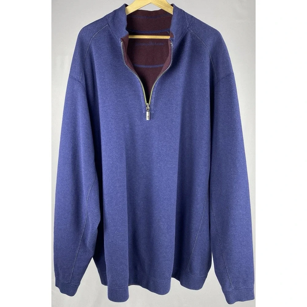 Tommy Bahama Flipshore Reversible Half-Zip Sweatshirt 3XLT Blue Burgundy Preppy